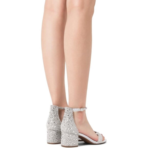 Dream Pairs Womens Silver/Rhinestone Chunky Block Heel Ankle Strap Sandals Shoes - Picture 7 of 7